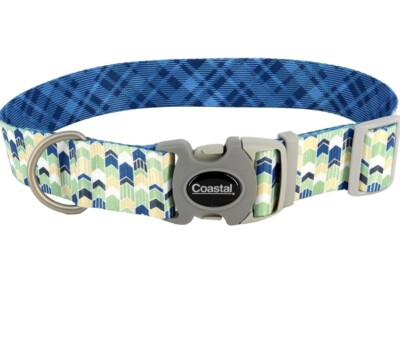 Coastal Sublime Adjustable Green, Yellow & Navy Chevron Print Dog Collar Large 