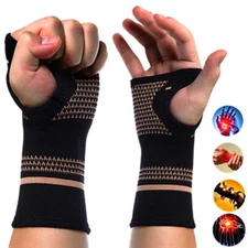 Copper Wrist Brace Support Compression Sleeve Arthritis Gym Carpal Tunnel Hand--