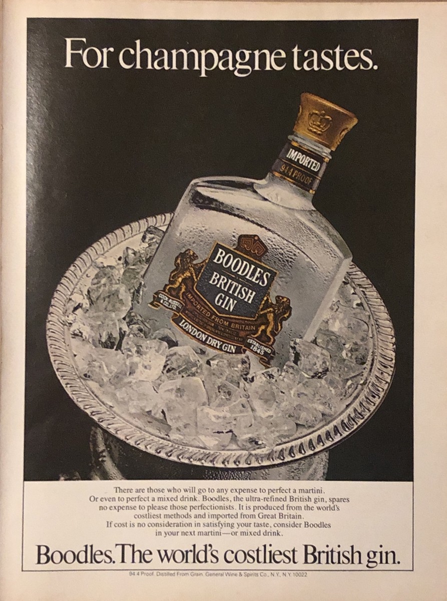 1981 Boodles British Gin VTG 1980s 80s PRINT AD Champagne Tastes