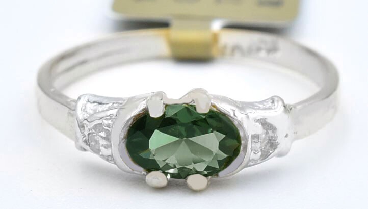 GENUINE 0.76 Cts TSAVORITE & DIAMOND RING 10k WHITE GOLD -Free Appraisal Service