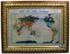 Unique Art 26" Cross Pearl Ocean Gemstone World map with frame