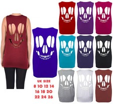 Womens Skull Open Back Cut Out Top Ladies Plus Size Sleeveless Vest T Shirt Tops
