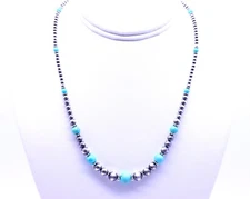 Graduated Turquoise Necklace, Genuine Kingman Arizona Turquoise Beaded Necklace