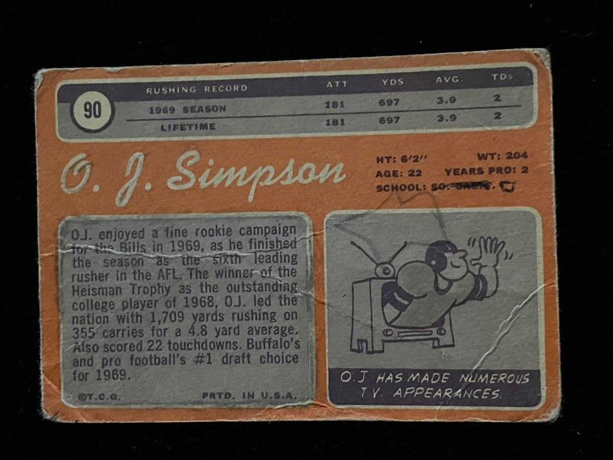 1970 Topps #90 O. J. SIMPSON Rookie Card Buffalo Bills Poor