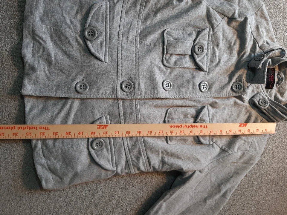 NEW LOOK Womens Jacket Large L 3/4 Sleeve Gray Cotton 4 Pocket - Image 4 of 4