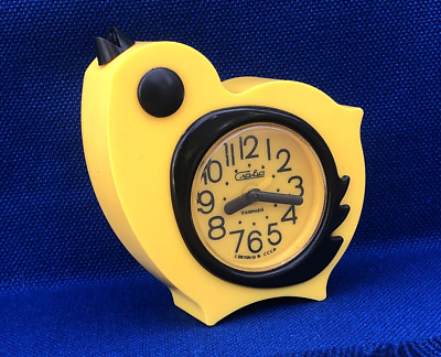 Vintage Desktop mechanical alarm clock Slava 11 Jewels Yellow Chick USSR