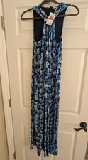 New w/tag Michael Kors Women Sleeveless Halter Grecian Blue Floral Dress Size XS