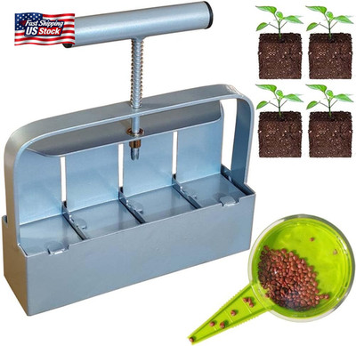 Handheld Soil Blocker Tool Kit - 4 Cell Heavy Duty 2 Inch Seed Starter Soil Bloc
