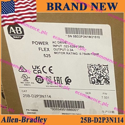 NEW PLC 25B-D2P3N114 AB PowerFlex 525 0.75kW 1Hp AC Drive 25BD2P3N114 1PC