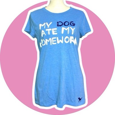 Vtg Y2K Victoria's Secret Pink  My Dog Ate My Homework  T-Shirt Size L. Rare EUC