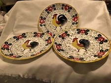 Vintage PY Ucagco Rooster & Roses (3) 9 3/4" Dinner Plates(NICE)