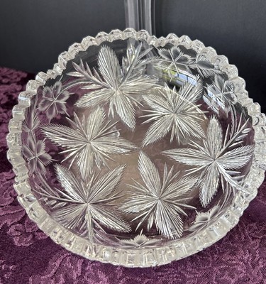 Antique Libbey Signed Brilliant Cut Blazed Starburst Design 6  Bowl 1870s