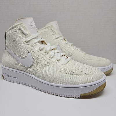 NIKE AIR FORCE 1 ULTRA FLYKNIT MID Triple White Sneaker Sz 9 NO STRAP 817420-100