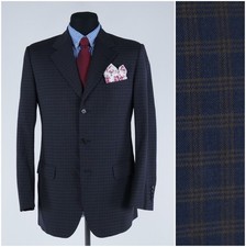 Mens Italian Blazer 40R UK Size FLYING GROSS Check Blue Wool Sport Coat Jacket