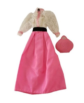 1982 Vintage Angel Face Barbie Pink And White Lace Dress & Makeup Compact