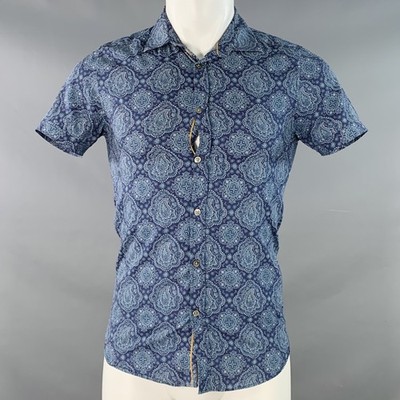 TED BAKER Size XS Bcrumbs Navy Green Paisley Cotton Short Sleeve Shirt