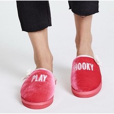 Kate Spade New Play Hooky Pink Velvet Slippers Women  s Size 7 Faux Fur Lining