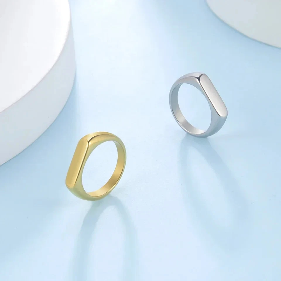 Stainless Steel Signet Ring Women Wide Rectangle Geometric Minimalist Jewelry - Image 4 of 4