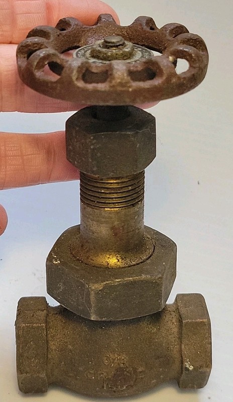 Antique Vintage 3/8" Red Globe Valve #4975 Cat. 7  On Crane 150 Brass Fixture