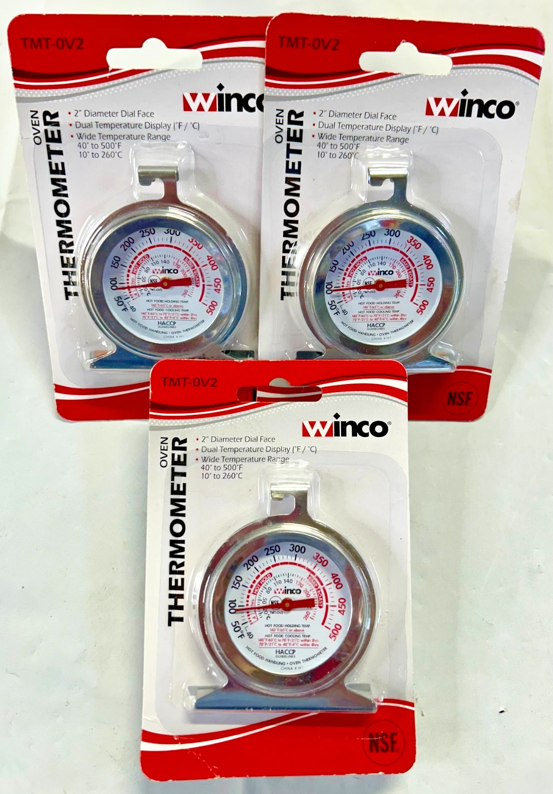 NSF 2" Dial Face Oven Thermometer Winco TMT-OV2 Lot Of 3 40-500 Degrees