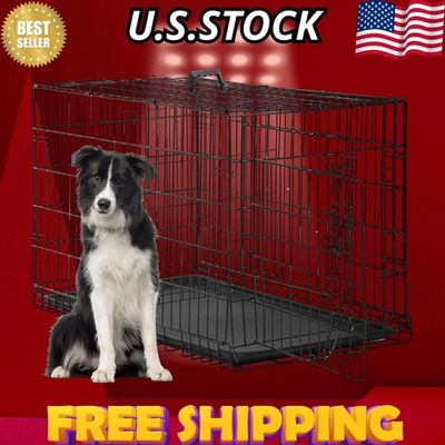 #ad #ad Large 48 Inch Dog Crate: Folding Metal Kennel with Leak Proof Tray $59.99