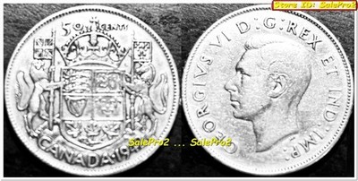CANADA 1942 CANADIAN 1/2 DOLLAR KING GEORGE VI VINTAGE RARE 50 CENT SILVER COIN