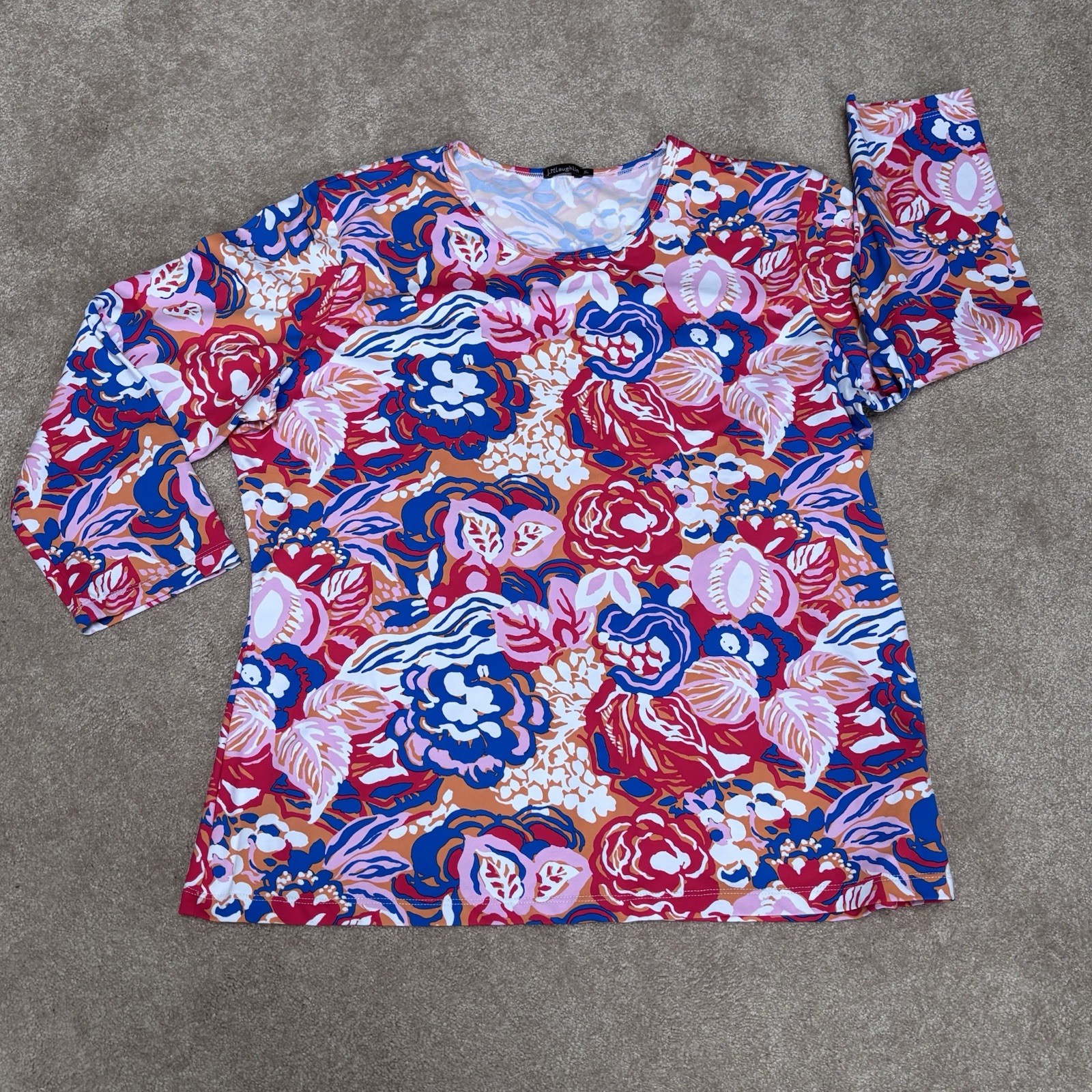 J. McLaughlin Floral Print Top Women XL 3/4 Sleeve Catalina Cloth Casual Stretch
