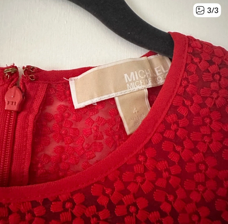 Vestido para mujer Michael Kors rojo de encaje bordado talla 4 Foto 2 de 3