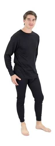 MOSSY OAK MENS THERMAL UNDERWEAR SET WAFFLE KNIT LONG SLEEVE PANT MEN L BLACK