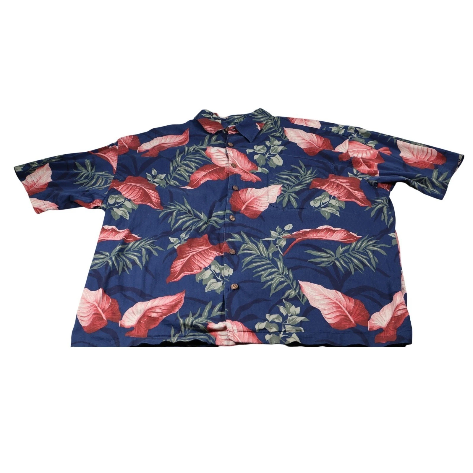 Bluewater Shirt Mens 2XL Blue Floral Cotton Rayon Button Up Short Sleeve
