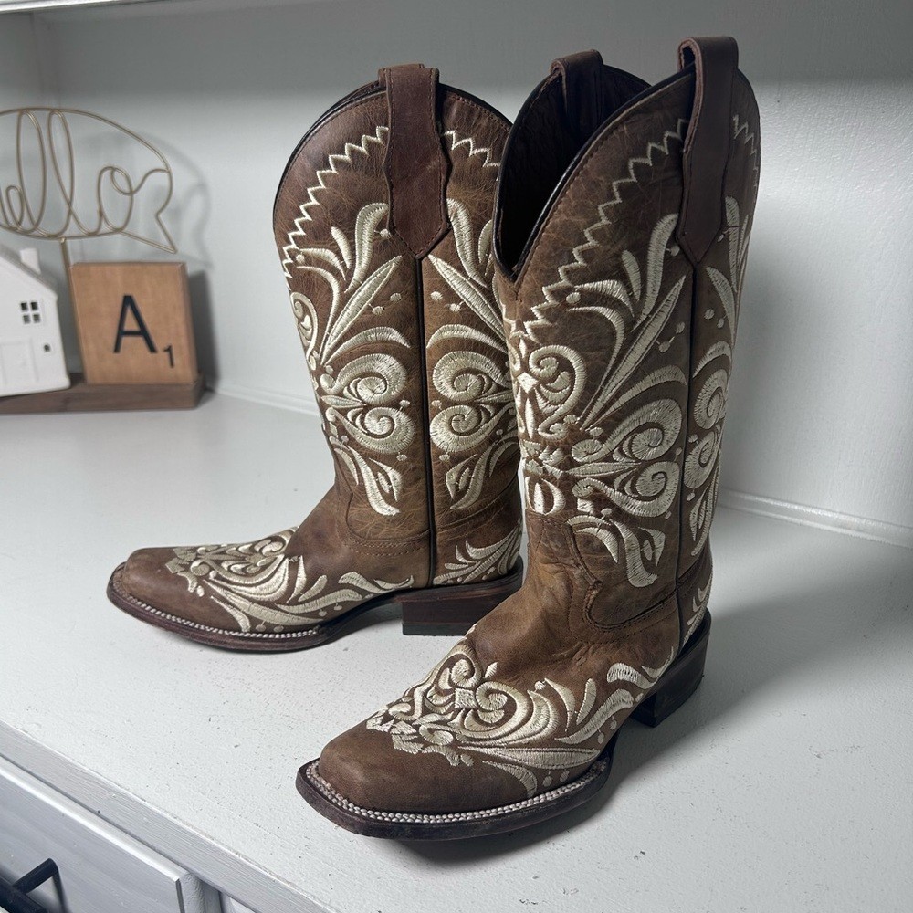 Circle G Brown Embroidered Western Cowboy Boots Women 6.5 Leather Rodeo Cowgirl