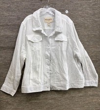 Isaac Mizrahi Live Bridgehampton Jacket Womens 2X White Cotton Gauze Button NEW