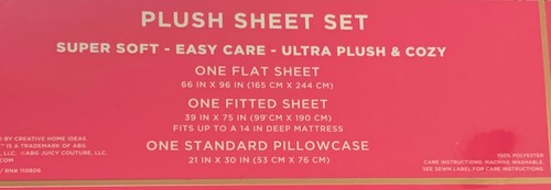 Juicy Couture Black Plush TWIN 3-piece Sheet Set Super Soft & Cozy - Picture 4 of 4