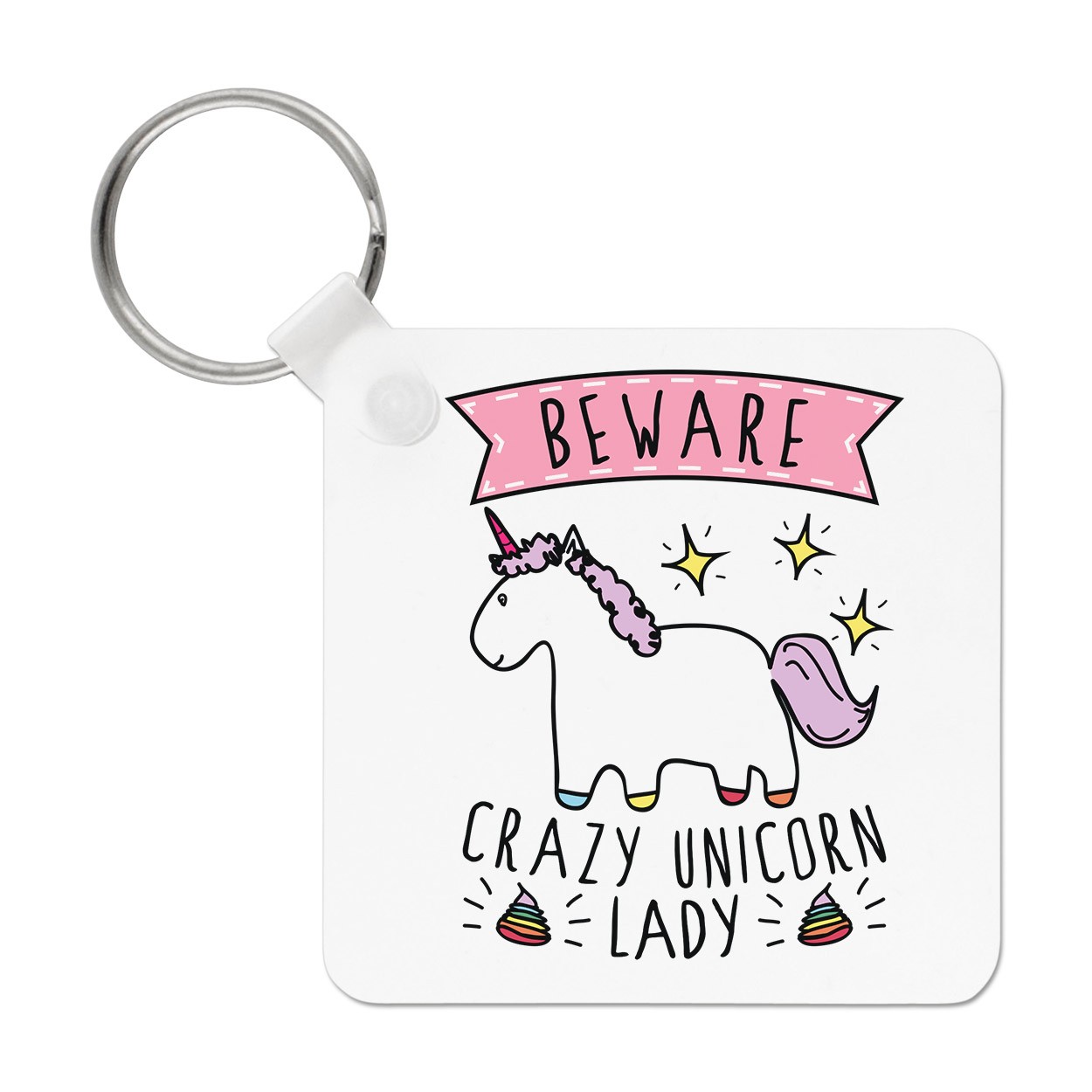 Beware Crazy Unicorn Lady Keyring Key Chain - Funny