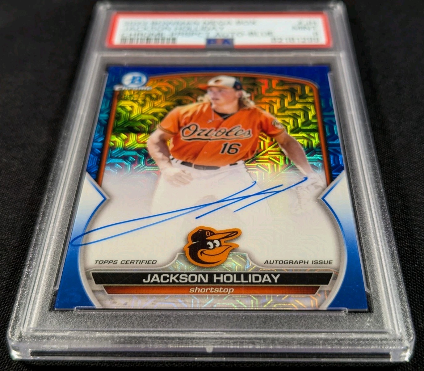 PSA 9 RC AUTO /150 JACKSON HOLLIDAY BLUE REFRACTOR ⚡SP ROOKIE 2023 Bowman Chrome view 6