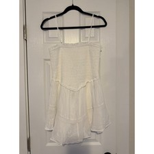 American Eagle NWT White Smocked Mini Dress Size Medium Embroidered Sundress