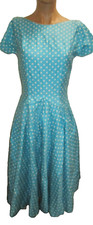 women vintage hand made custom dress size M Medium polka dots white blue