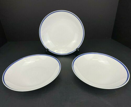 Vintage Thomas Germany 3 Stück Porzellan Müsli Suppenschalen mit blauem Rand