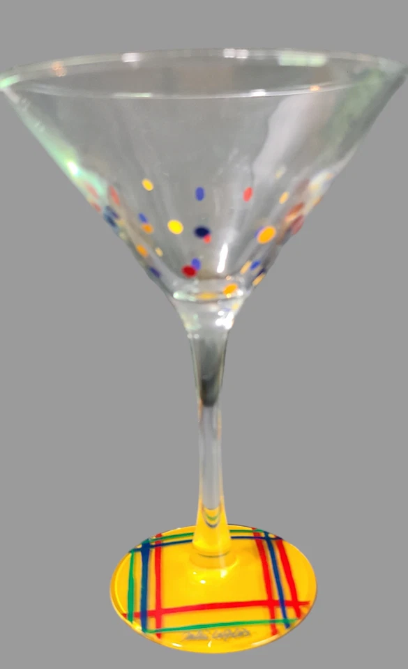Vintage Set of Four Hand Painted Polka-Dot Artist Sighed Martini Glasses 6.75'' - Image 2 of 4