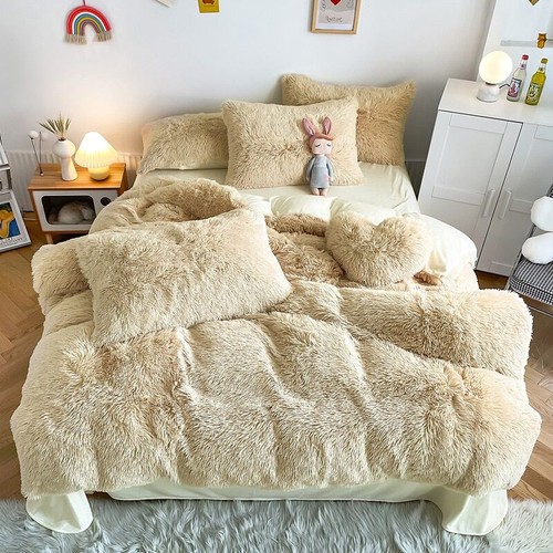 Shaggy Coral Fleece Warm Bedding Set Duvet Cover Pillowcases 3pcs Bedclothes - Picture 34 of 47
