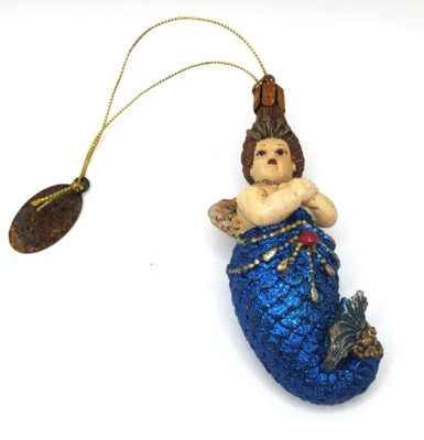 Katherines Mermaid Ornament With hand Holding  Tip of Tail is broke Off Pictures
