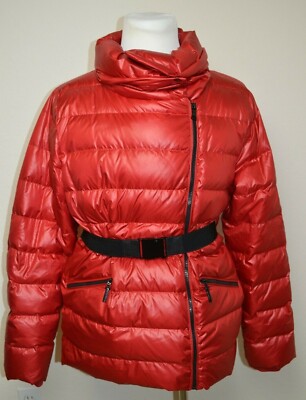G.I.L.I. Got It Love It Women's Sz 12 Cherry Red Down Feather Belted Coat Jacket