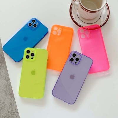 Für iPhone 16 15 14 13 12 Pro Max 11 XR 8 Fluorescent Klar Neon Sanft Case Hülle