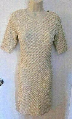 REISS Dress Sz 4 Champagne Gold Shimmer Stretch Lurex Ivory Oyster Knit  Bodycon