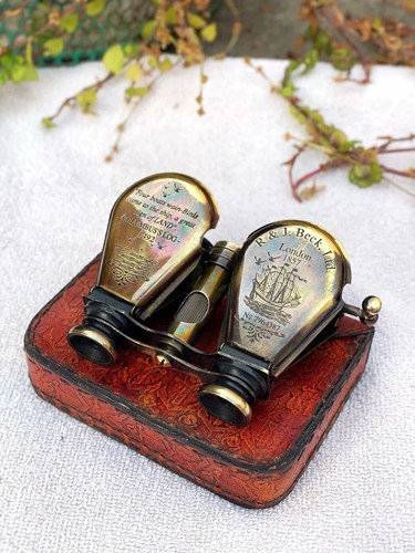 Brass Binocular I With genuine Leather Case, Nautical Antique Binocular Folding - Picture 2 of 6