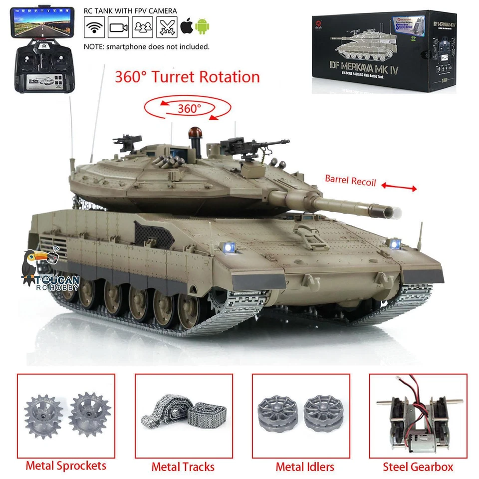 HengLong 1/16 Upgrade Edition BB IR RC Tank 3958 IDF Merkava MK IV FPV Smoke - Image 4 of 4