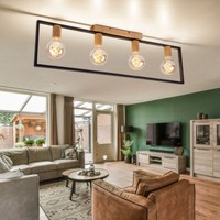 Deckenleuchte Deckenlampe Esszimmerleuchte Schwarz Holzlampe 4 Flammig L 90 Cm