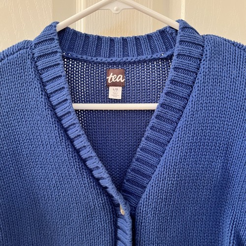 Tea Collection Blue Boxy Cardigan Sweater Cotton Girls Size Large 8-10 - Picture 9 of 14
