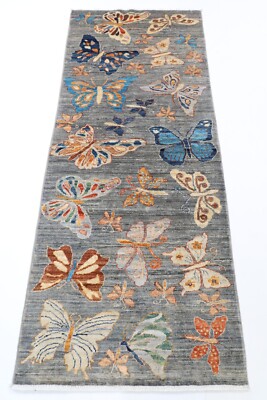 7 ft Hallway Tribal Butterfly Runner Rug Afghan Hand Knotted Wool Bedroom Rug