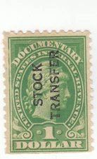 Scott # RD30 -  Revenue stamp - Stock Transfer - $1 Green - MNG - SCV $35.00